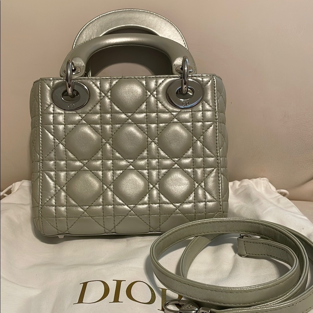 Dior Metallic Gray Quilted Handbag